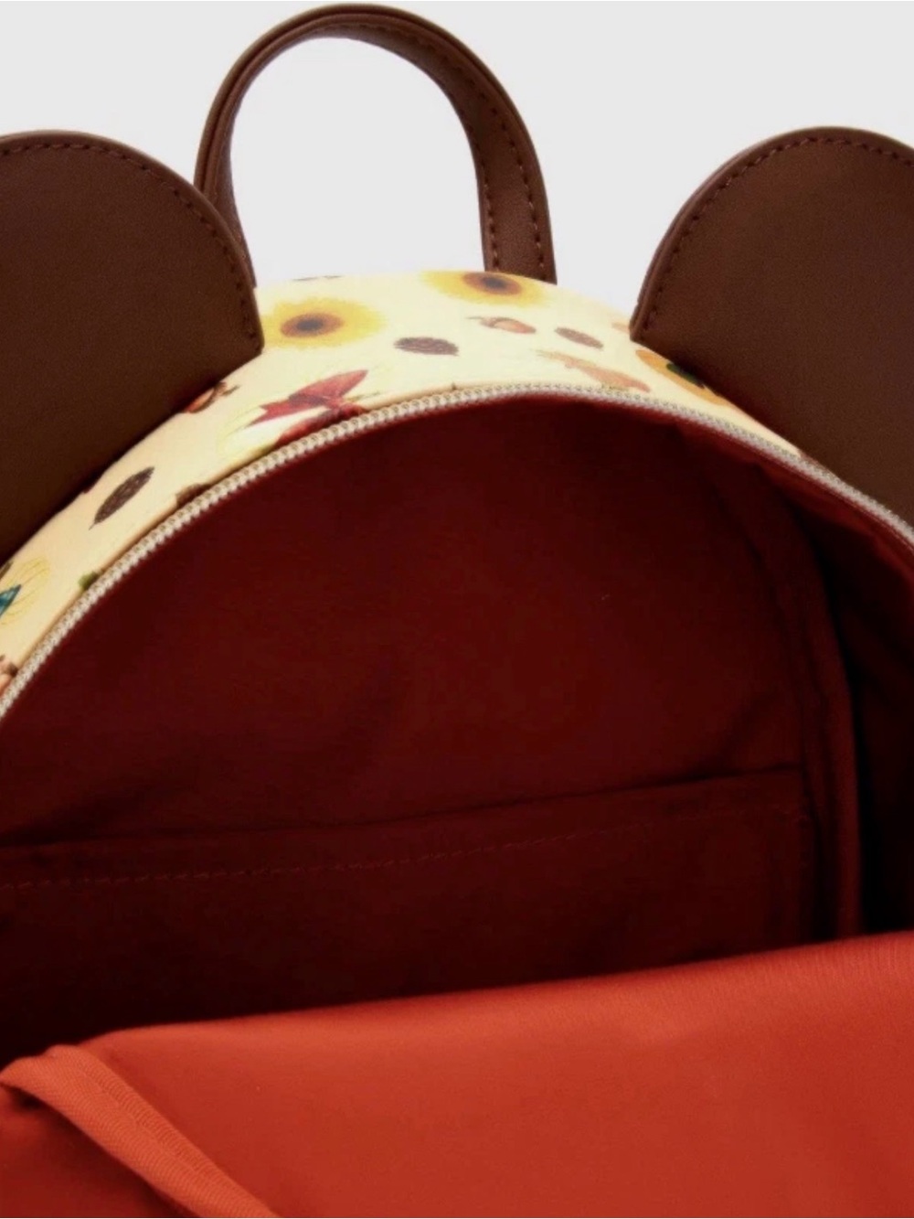 Loungefly Disney Pumpkin & Bow Print Mini Backpack With Brown Minnie Ears. NEW - Picture 4 of 4